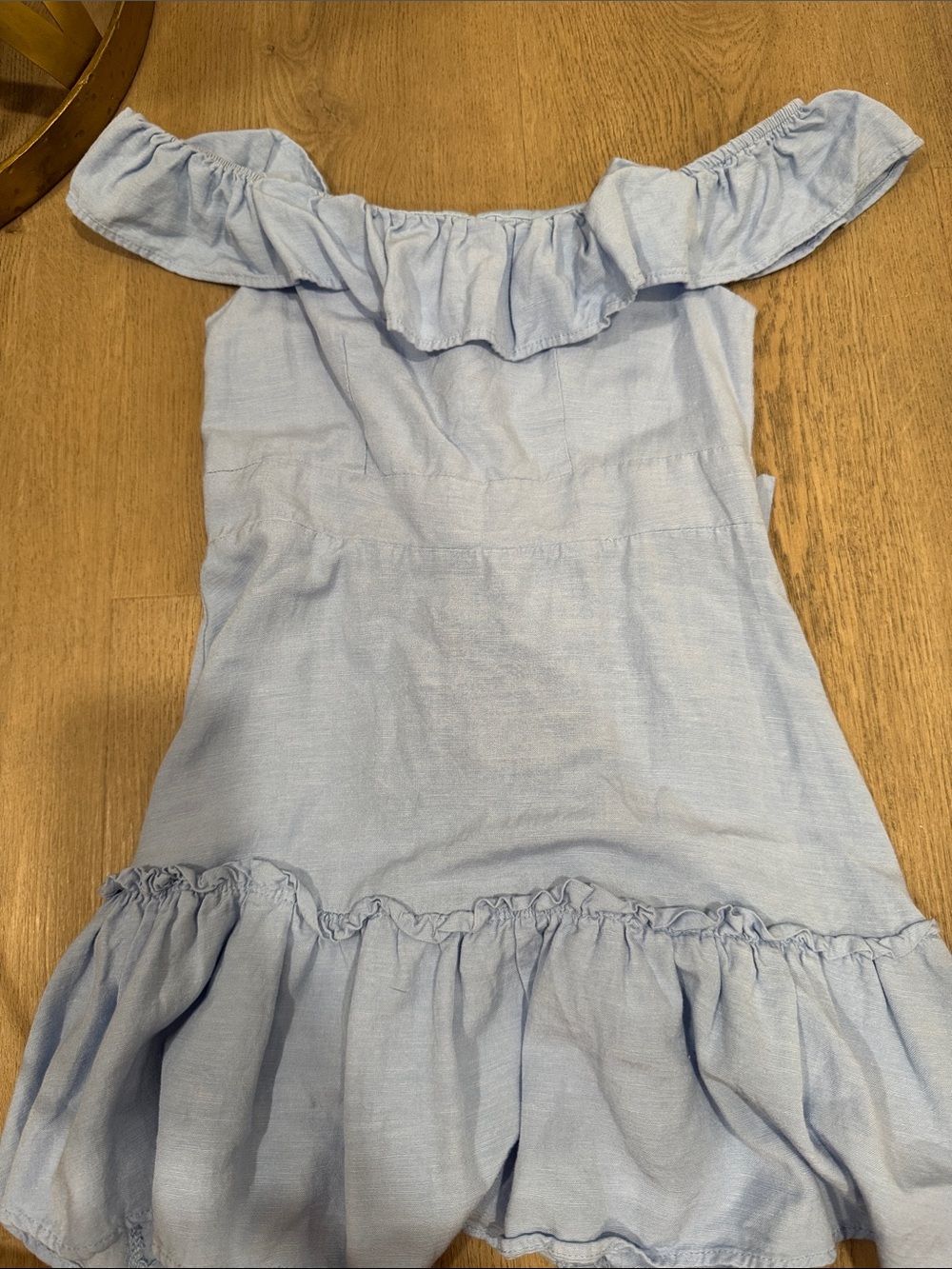 Girls Light Blue Off-Shoulder Ruffle Summer Dress